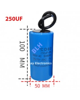Condensateur de démarrage avec coque en plastique, cellule électrolytique, CD60, 450V, 450ylique, 250UF