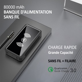 Batterie externe solaire Sans fil Induction, 80000mAh, pour l'extérieur, 4 USB, Charge rapide