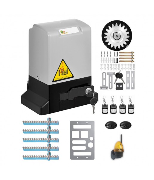 Motorisation Portail Coulissant Ouvre-Porte + 4 Télécommandes 370W + 5 crémaillères Métal zinguée + Feu A LED FLASHLED
